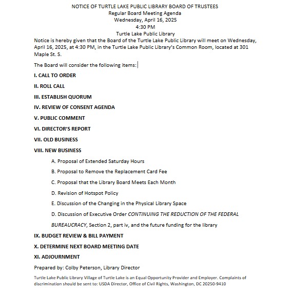 Library Board Meeting Notice